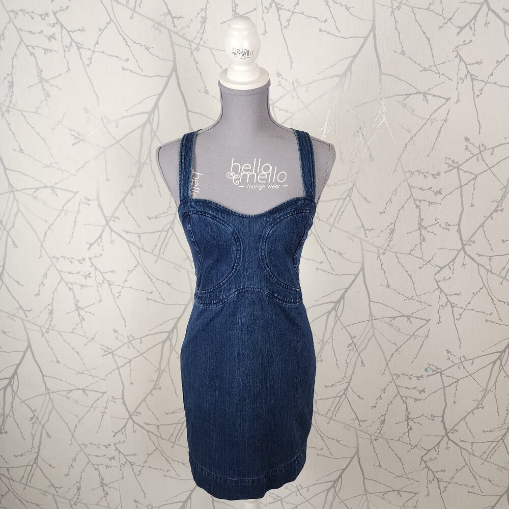 French Connection Dark Wash Stretch Denim Fitted Pencil Dress